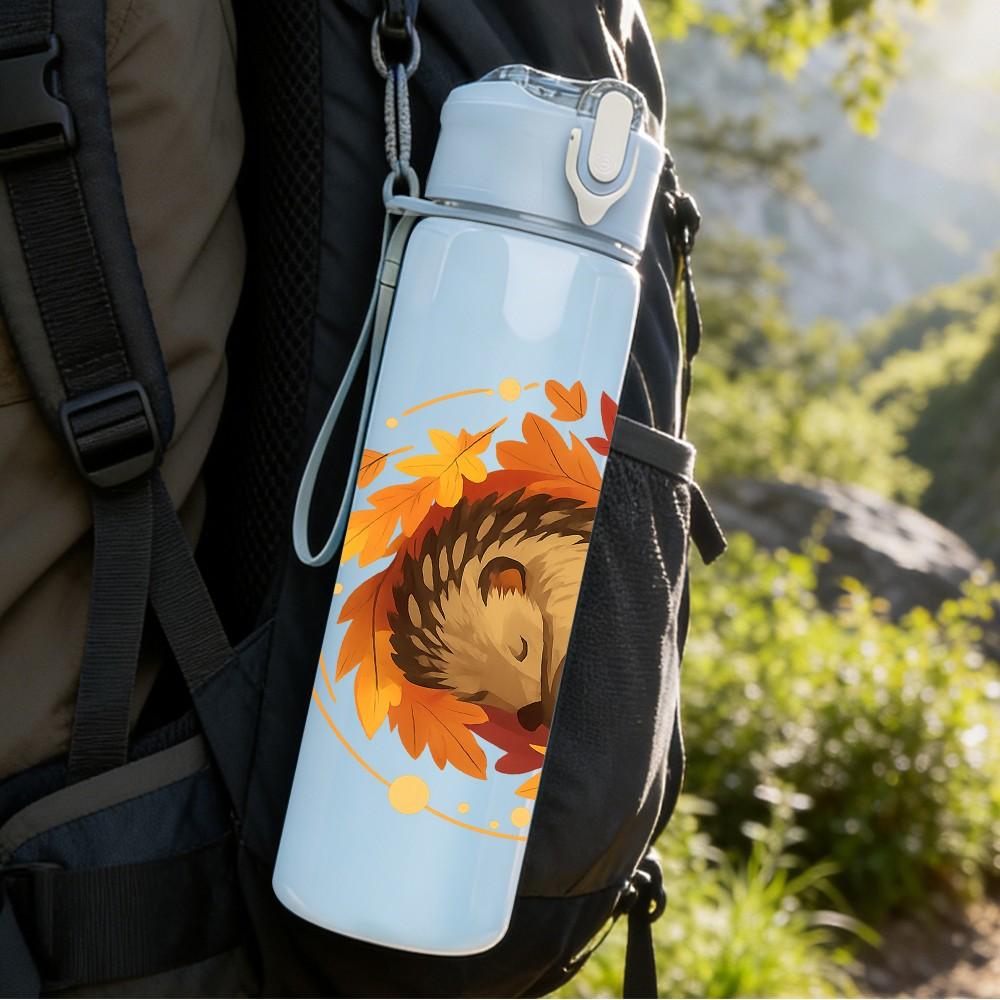 1PC Autumn Hedgehog Wreath Art 750ml Color Plastic Sports Water Bottle Leakproof Flip Straw Lid Suitable for Sports Office Home Use