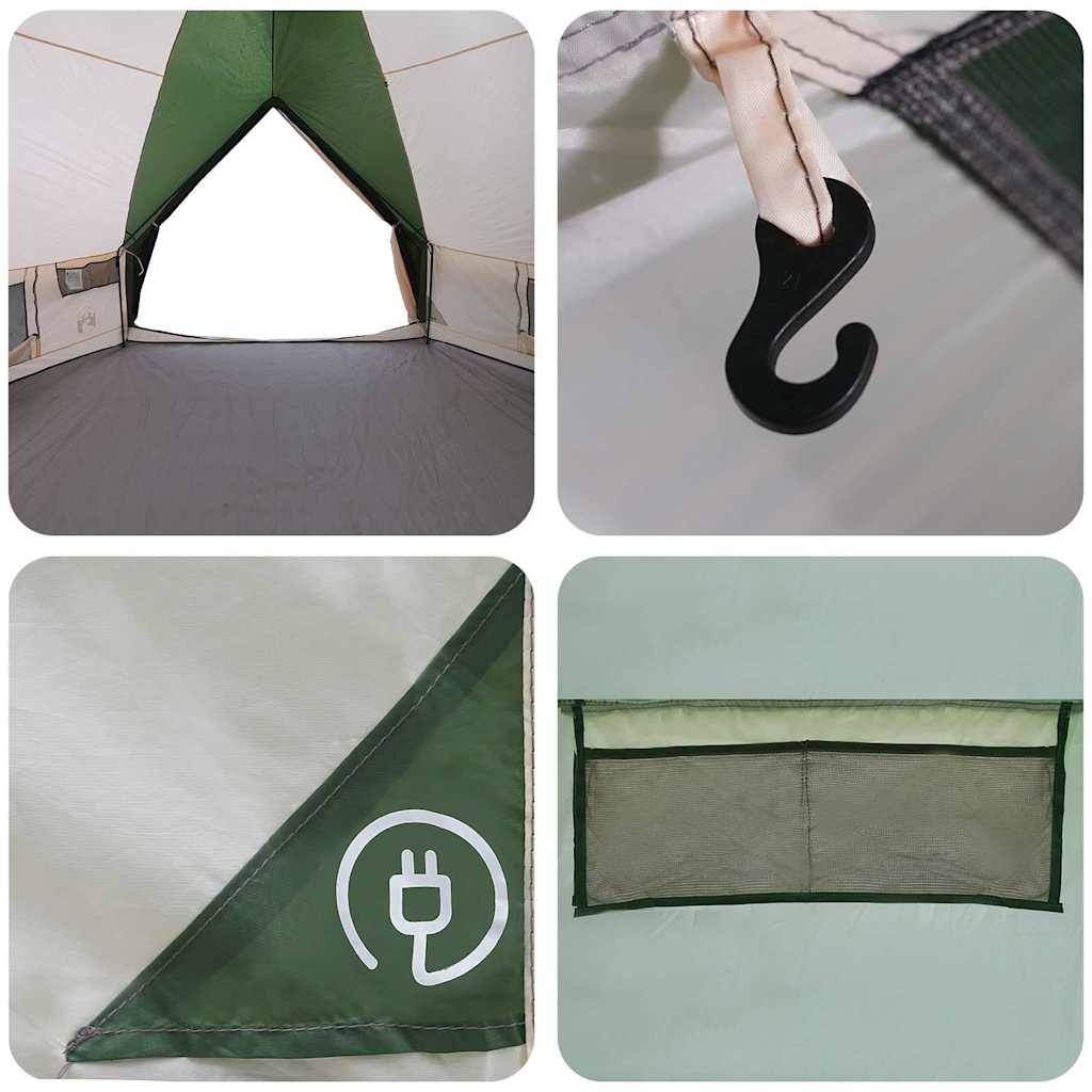 Teepee Tent for 10 Persons Green and White 567 x 470 x 242 cm