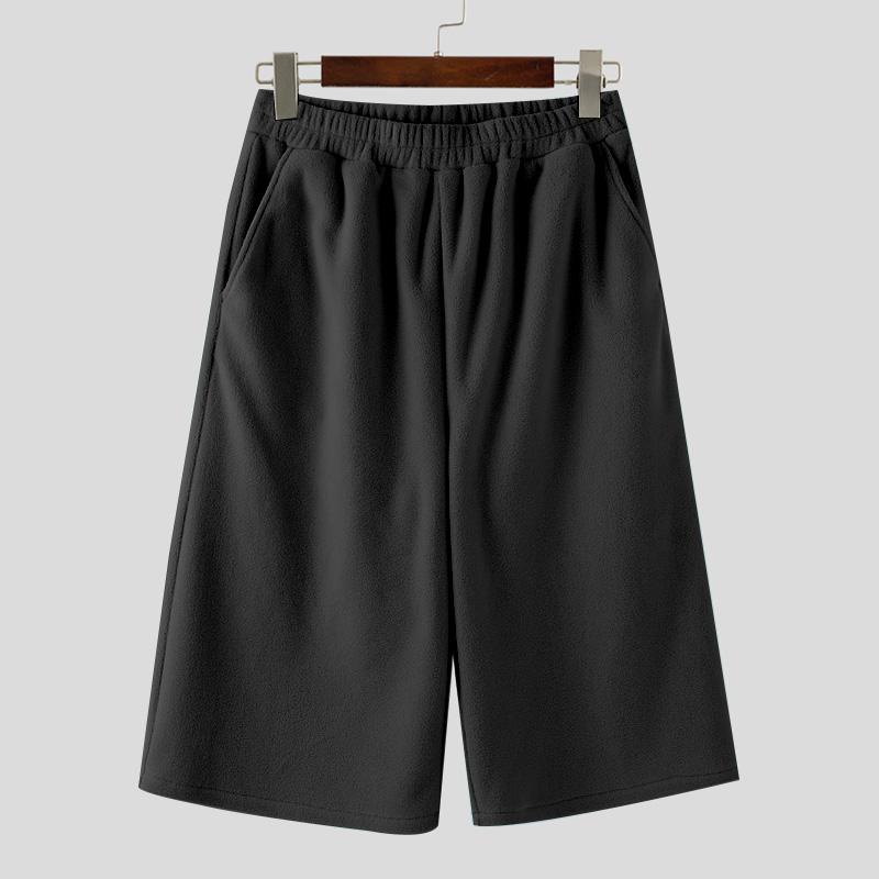 

INCERUN Men Elastic Waist Fluffy Casual Loose Texture Wide Legs Capri Pants S чёрный