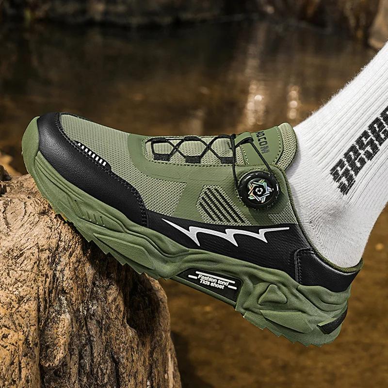 Men's Breathable Rotating Shoelaces Casual Shoes Summer Soft-sole Non-slip Outdoor Hiking Walking Shoes Fashion Joker Flat Shoes
