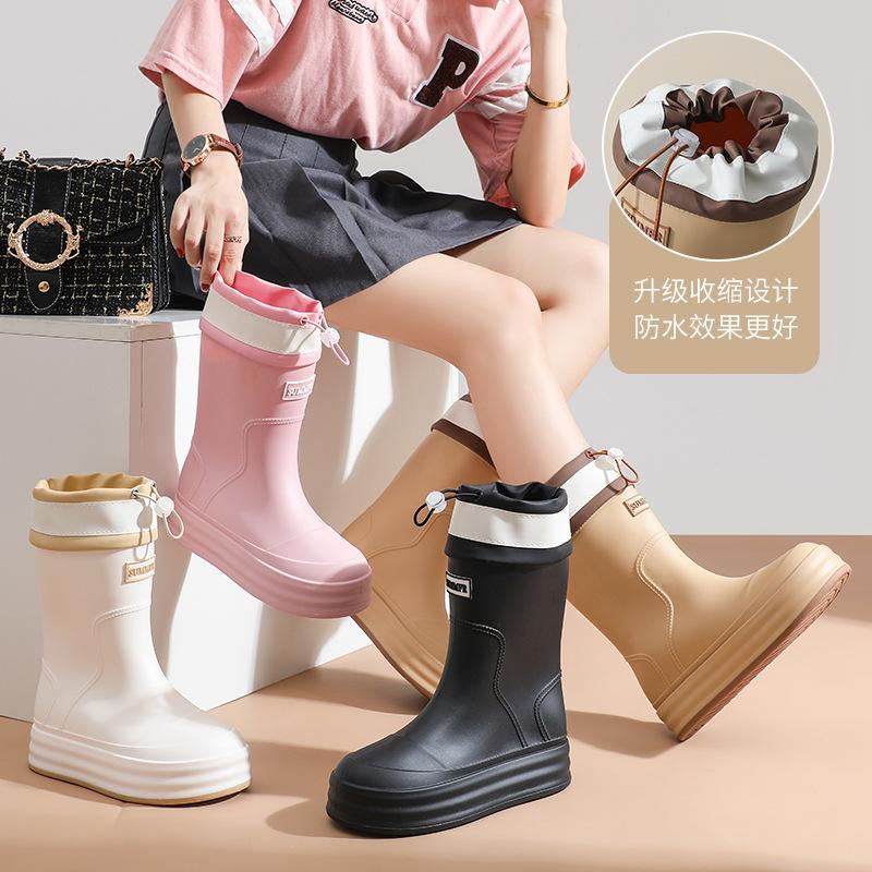 Winter Women's Rain Boots New Waterproof Anti Slip Shoes Plush