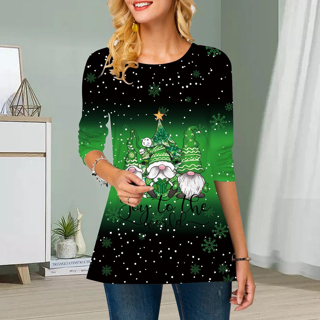 Übergröße Damen Blumen-Print „Kleiner Mann“ Rundhalsausschnitt Lässiges, lockeres Langarmshirt