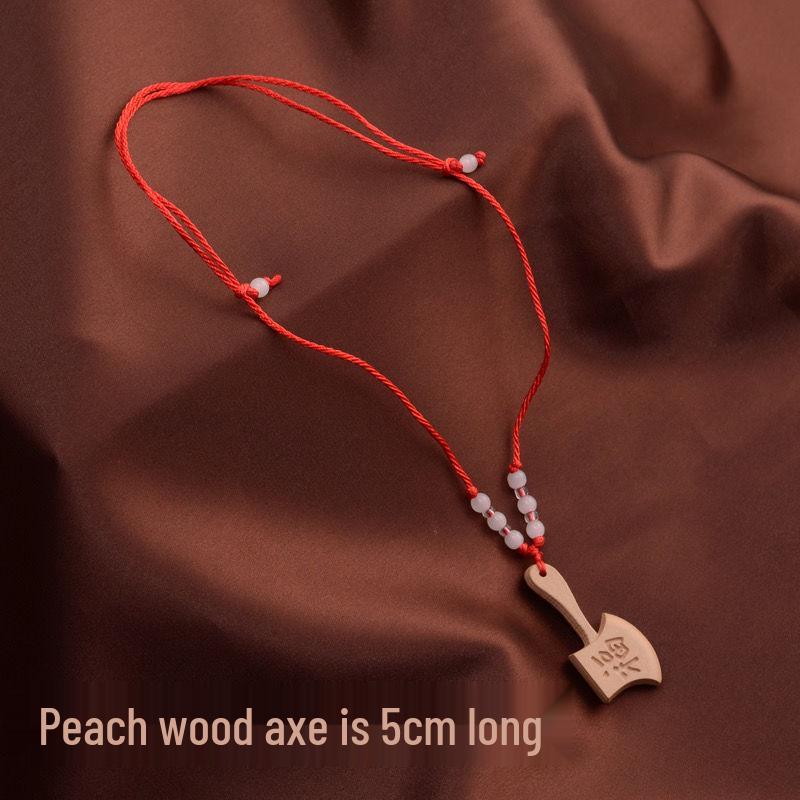 Red Peach Wood Axe Pendant: Wedding, Fortune, and Housewarming Blessings