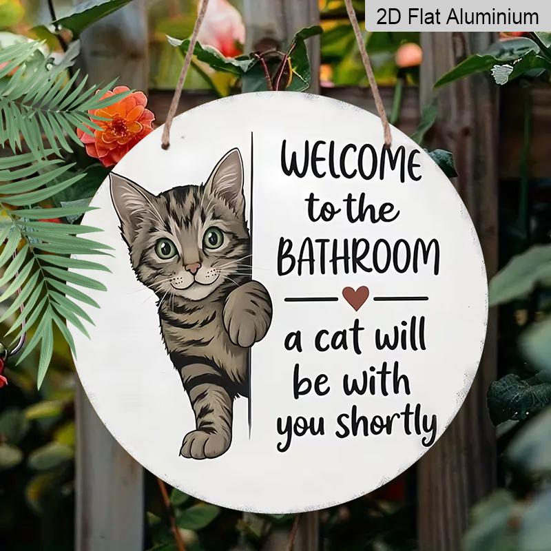 

2D Flat Aluminum Retro Cat Welcome Sign for The Bathroom, Measuring 7.87 X 7.87 Inches. Perfect for Home Decor, Bedroom Decor, Gyms, Bars, and Other 1pc