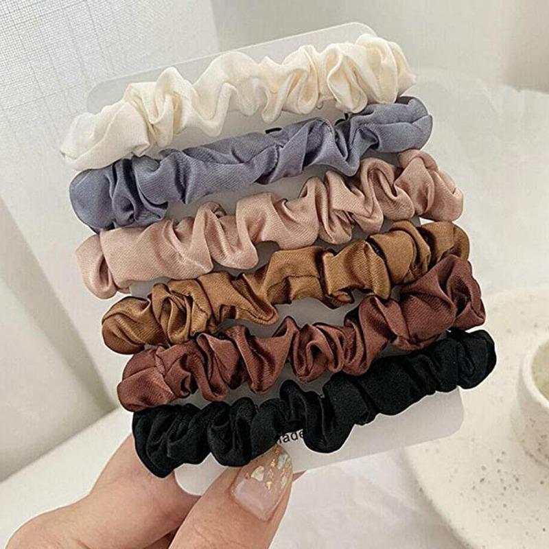 6 Colours Set Elastic Ties Hair Silk Satin Scrunchie Ponytail Ropes Accessories