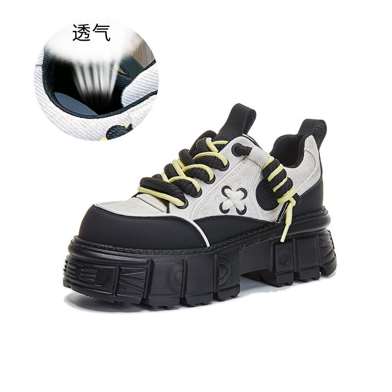 

Foam sole leather dad shoes women s 2025 spring new thick-soled heightening shoes casual versatile trendy shoes functional women s shoes 35 чёрный