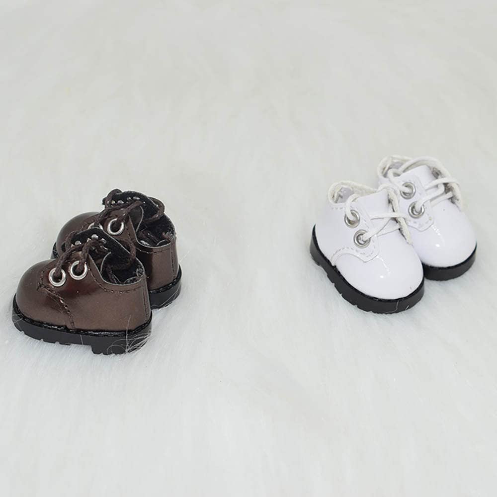 Niannyyhouse 10cm Plush Leather Shoes Cotton Doll Shoes Shoe Length Approx. 3.8cm Dress Up (Black+Brown)