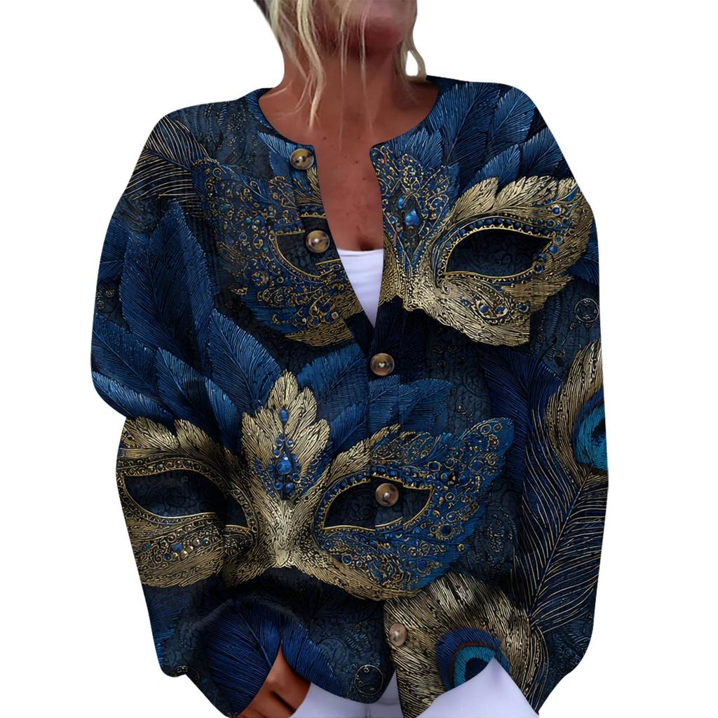 Dámský módní festivalový pletený kardigan s dlouhým rukávem a zapínáním na knoflíky