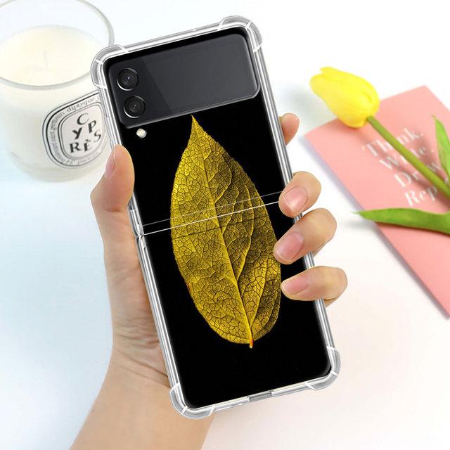 Blader Luksus Luksus Etui For Samsung Galaxy Z Flip 3 4 5g Funda Z Flip3 Gjennomsiktig PC Hardt Støtsikkert Bakside Telefon Coque Skall