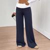 Women's Mid Waist Fold Over Flare Pants Casual Loose Wide Leg Yoga Trousers
