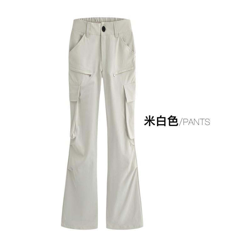 Womens High-Waisted Wide-Leg Cargo Pants 2026 Loose Fit Retro Streetwear Trousers White Black Beige Gray