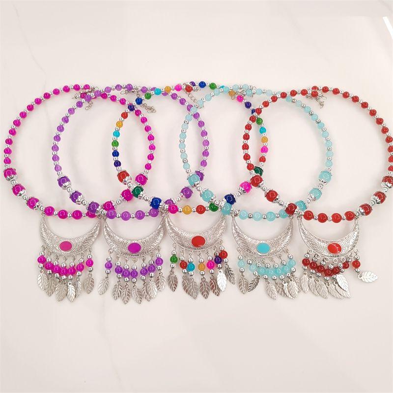 

Ретро этнический стиль воротник мяо серебро разноцветные бусины подвеска чокер ожерелье цепочка для свитера ключица ожерелье этническое украшение воротник Candy color color random delivery