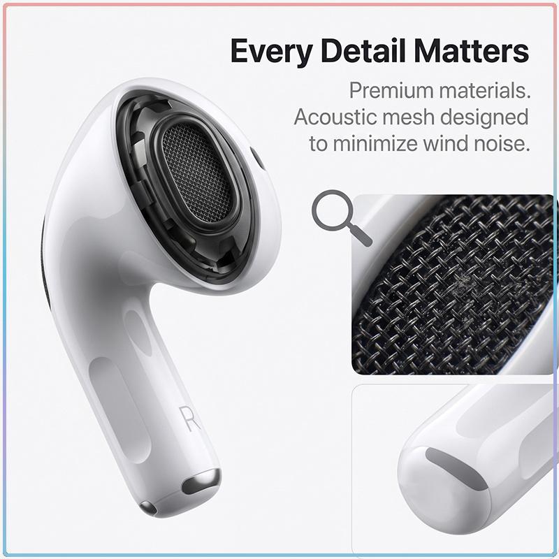 Apple AirPods 4 Auricolari Wireless Bluetooth 5.3 EQ Adattivo Isolamento Vocale Doppio Microfono Riproduzione Lunga 30H Pop-up Automatico Auricolari Sportivi Mini