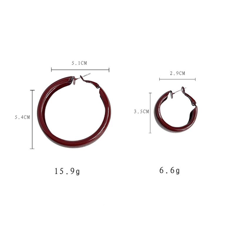 Vintage Red Large Small Circle Hoop Earrings for Women Simple Geometric Round Glossy Huggie Earrings Party Jewelry Gift