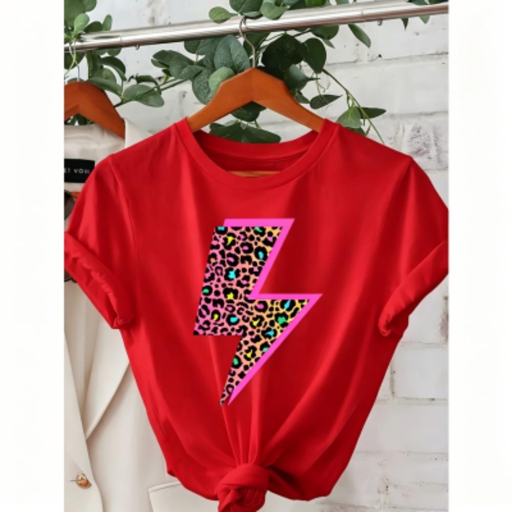 T-shirt Estive per Bambini 11 Colori Stampa Leopardo Neon Fulmine Moda Street Manica Corta Top Casual da Esterno per Ragazzo e Ragazza