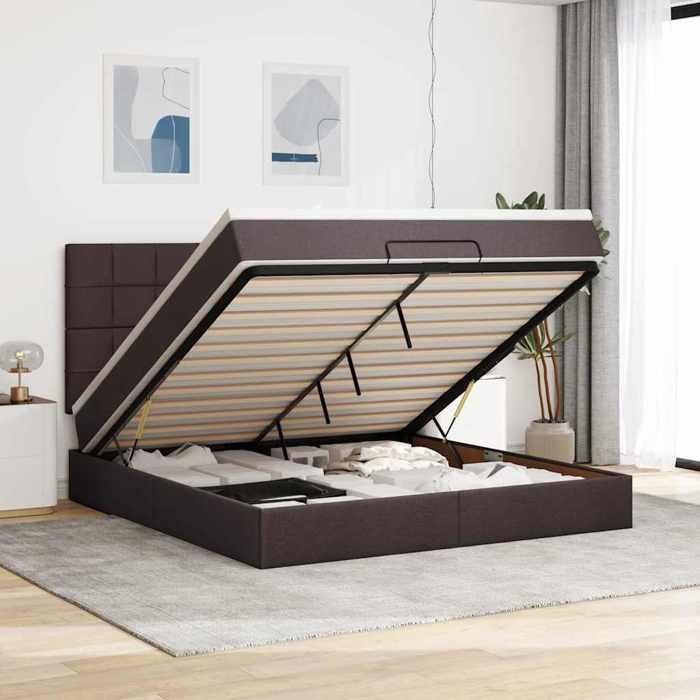 VidaXL Cadre de lit ottoman avec matelas marron foncé 180x200 cm tissu 3313178