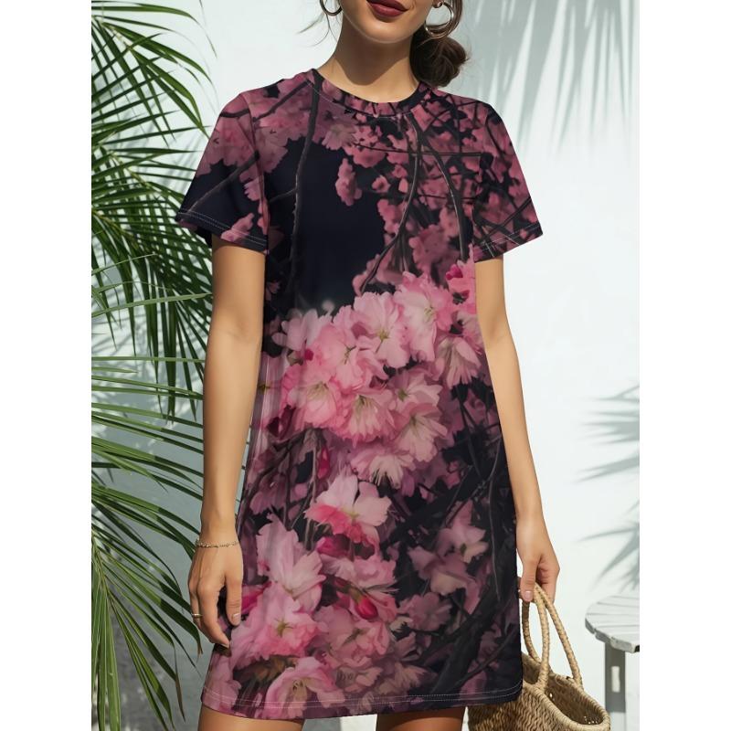 New Women'S Pink Strawberry Print Nightdress, Sweet Exclusive Home Atmosphere Pajamas, Can Be Worn As a T-Shirt Dress
