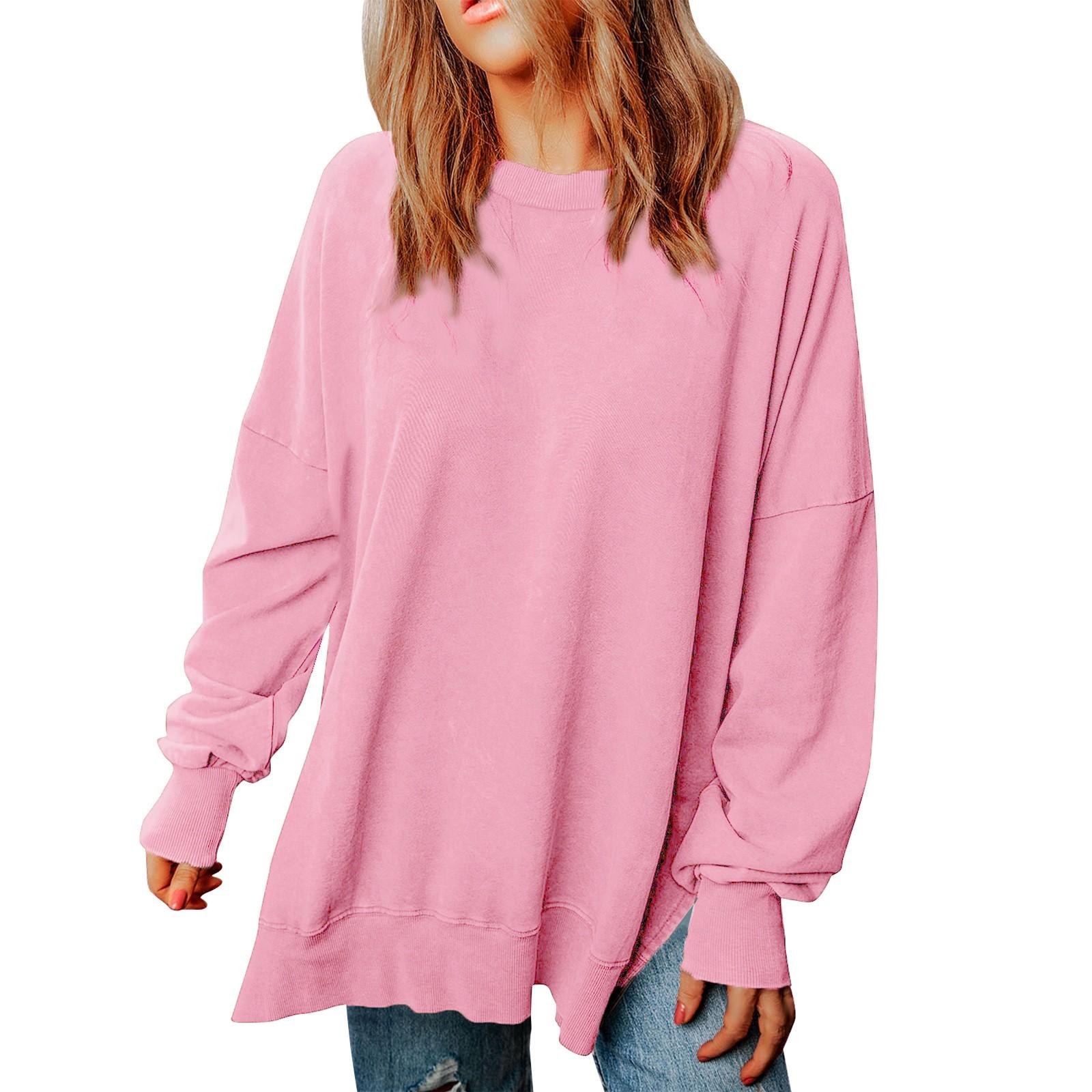 

Женские повседневные свободные свободные топы с круглым вырезом и длинными рукавами, рубашки XXL розовый