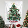 Weißer handgezeichneter Weihnachtsbaum Wandteppich Zuckerstange Rote Kugel Verzierungen Goldener Stern Feiertagstext Ästhetische Heimdekoration