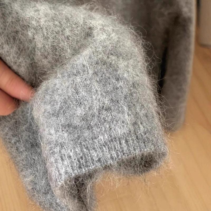 Premium sense super good-looking soft waxy gray sweater women's lazy style new milk wear with a small top