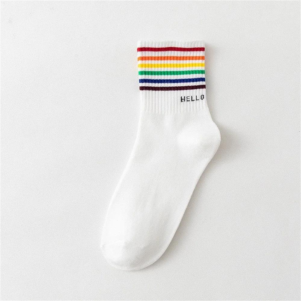 Funny Cartoon Heart Astronaut Rainbow Stripes Bear Footprint Sport Hipster Harajuku Casual Soft White Cotton Socks Dropship