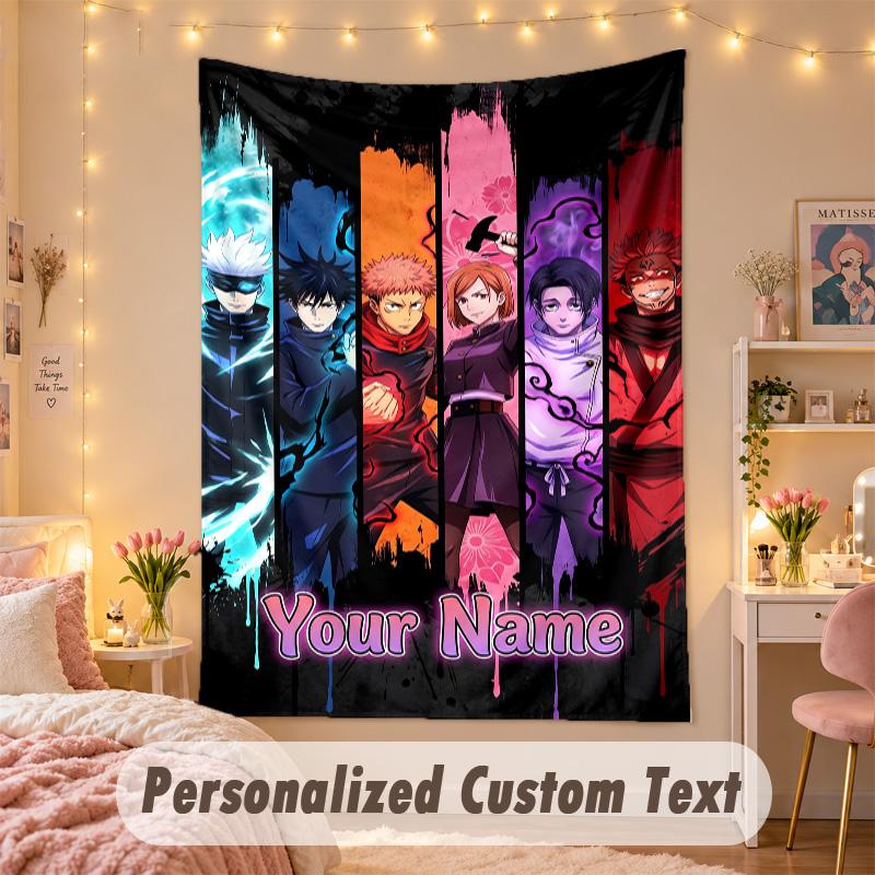Custom Personalized Tapestry,Jujutsu Kaisen Print Custom Name Text Wall Art Hanging for Bedroom