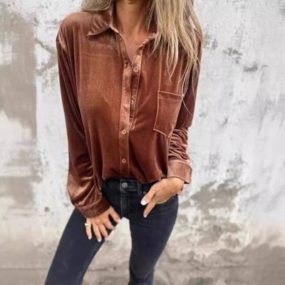 New Style Gold Velvet Long-sleeved Single-breasted Versatile Top Loose Bottoming Shirt for Women