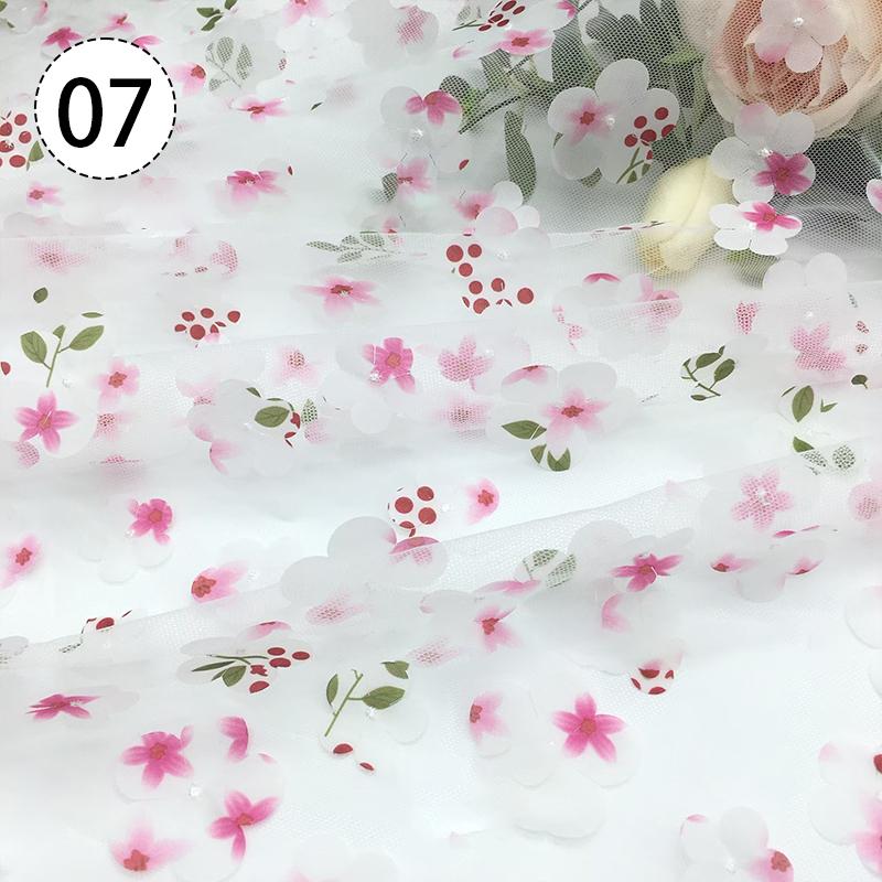 100X130cm 3D Floral Print Fresh Mesh Embroidery Fabric Dress Shawl Hair Accessorie Diy Sewing Supplies Crafts Fabric