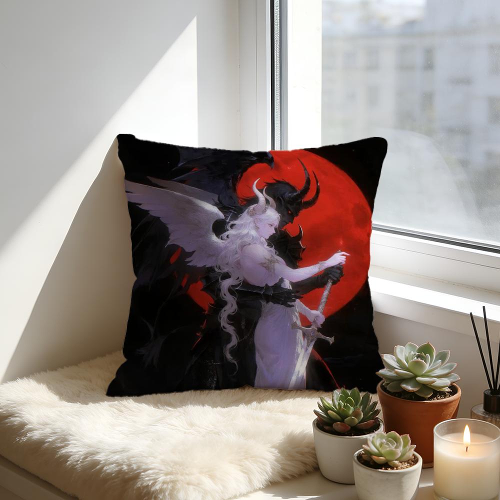 Angels And Demons Cushion Cover Cozy Velvet Throw PillowSoft Warm Cushion For Sofa Bed