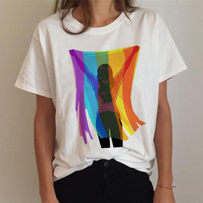 Lgbt T-skjorte for kvinner Gay Pride-skjorte Lesbisk regnbue-T-skjorte Harajuku Ullzang Funny T-skjorte 90-tallet