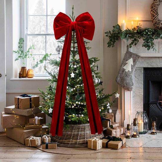 Large Christmas Tree Topper Bow Red Velvet Ribbon Gift Bows for Home Wreath Birthday Wedding Party Room Wall Backdrop Decoration