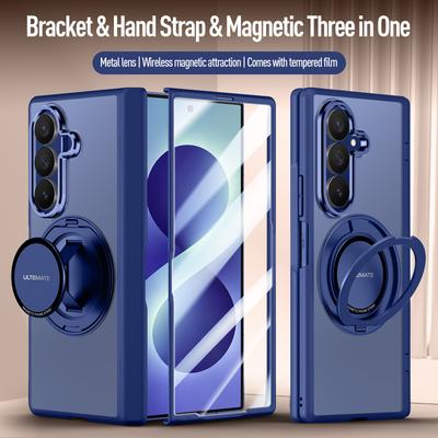 Matte Frosted Case For Samsung Galaxy Z Fold8 Ultra/Fold 8 Ultra/360 Rotating Magnetic Holder Hand Strap With Glass Screen Cover
