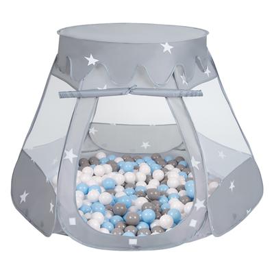 Selonis Play Tent 105x90cm/100 Balls Castle House Pop Up Ballpit Plastic Balls for Kids, Grey:grey/white/babyblue