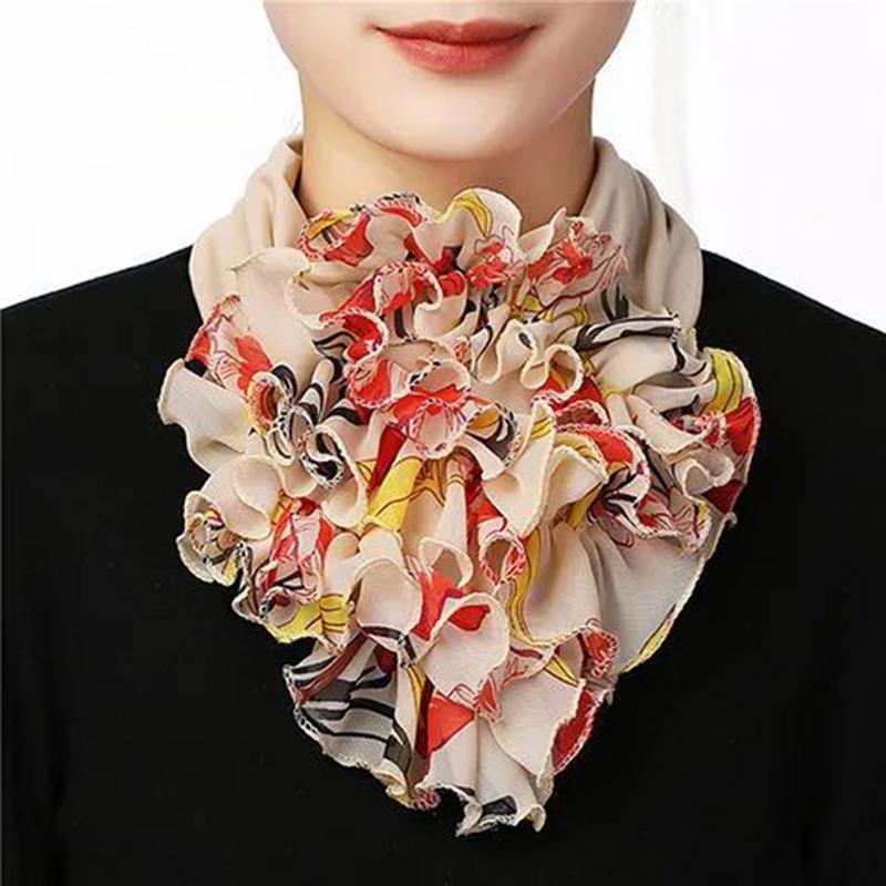 Korean Floral Chiffon Neck Guard False Collar Hedging Scarf Summer Women Ice Silk Protect Cervical Elastic Bib Headneck P51