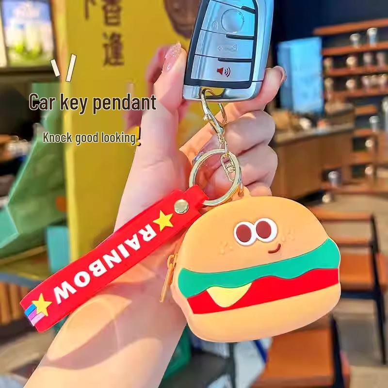 Creative Burger Fries Coin Purse Keychain - Cute Cartoon Earphone Bag for Students