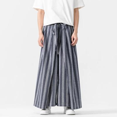 Men's Japanese Yamamoto Pants 2026 Men Chinese Style Retro Stripe Wide-Leg Pants Male Loose Straight Trousers Summer Daily Wear