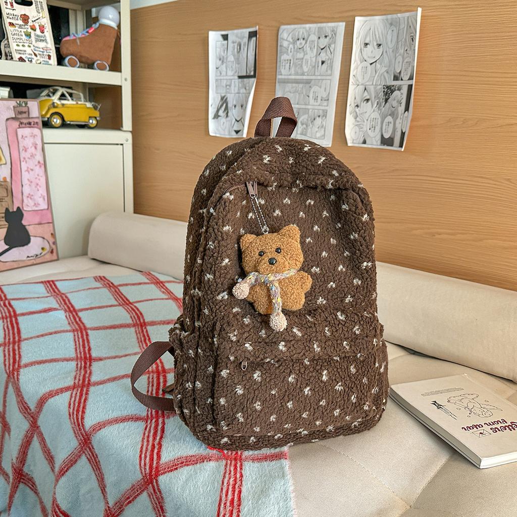 Schoolbag Japanese ins wind, backpack women's winter plush schoolbag junior high school girls Korean high school students class backpack