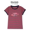 Women's White Striped Pure Cotton Short-Sleeve Round Neck T-Shirt, Summer 2025 Collection, Loose Fit