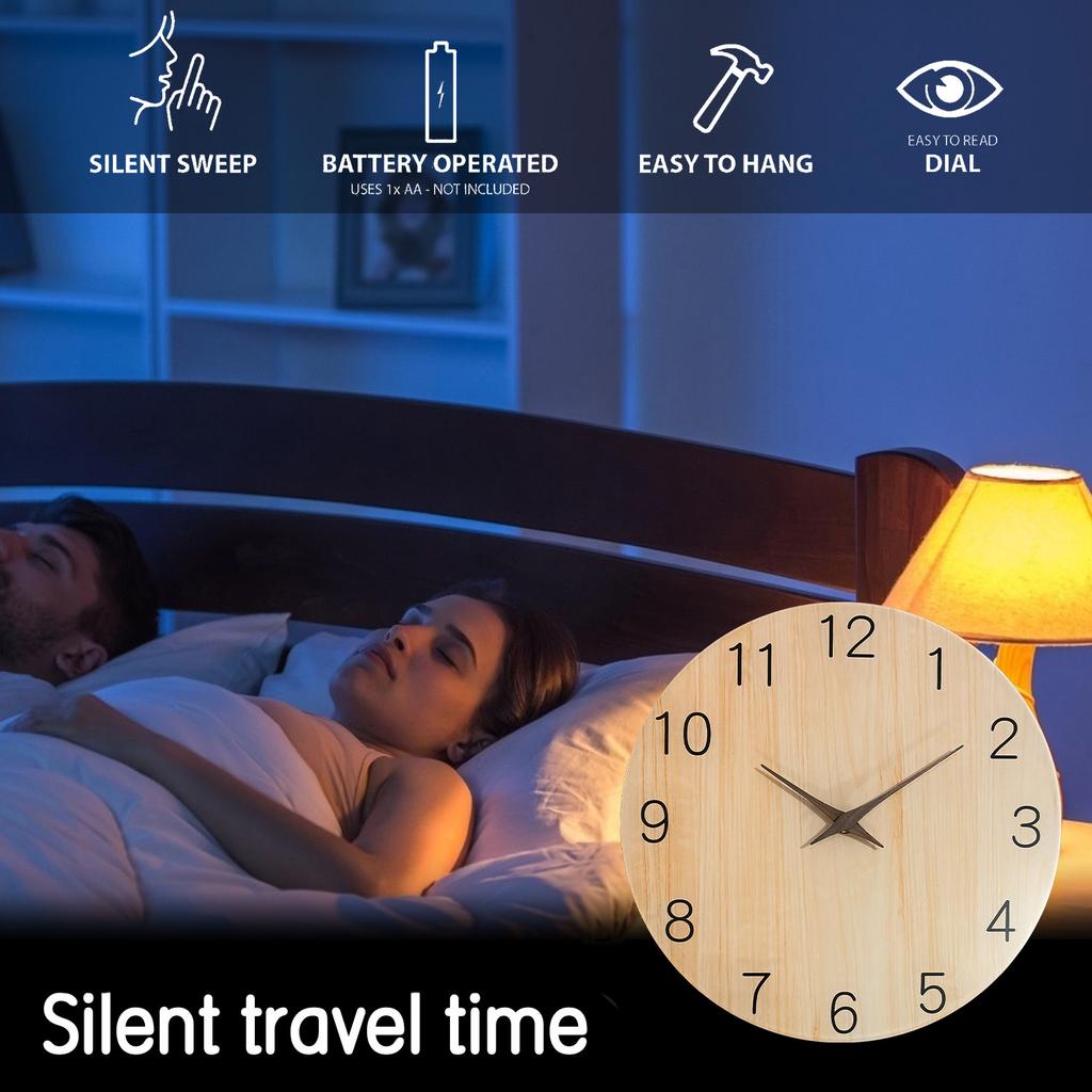 1pc 12-16inch tempered glass wall clock, light wood grain pattern with solid wood hands design wall clock, home mute wall clock