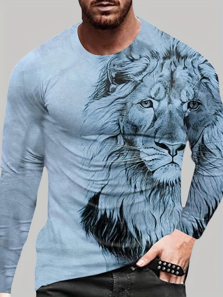 Fashion Lion 3D Printing Men's Long Sleeve T Shirt Autumn Pullover Comfortable Fit Street Casual Oversized Harajuku Shirt Tops