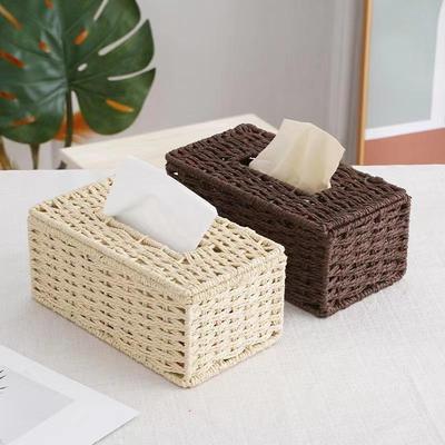 Woven Tissue Box Imitation Rattan Woven Grass Tissue Storage Box Luxury Tissue Paper Holder Home Living RoomTable Decoration