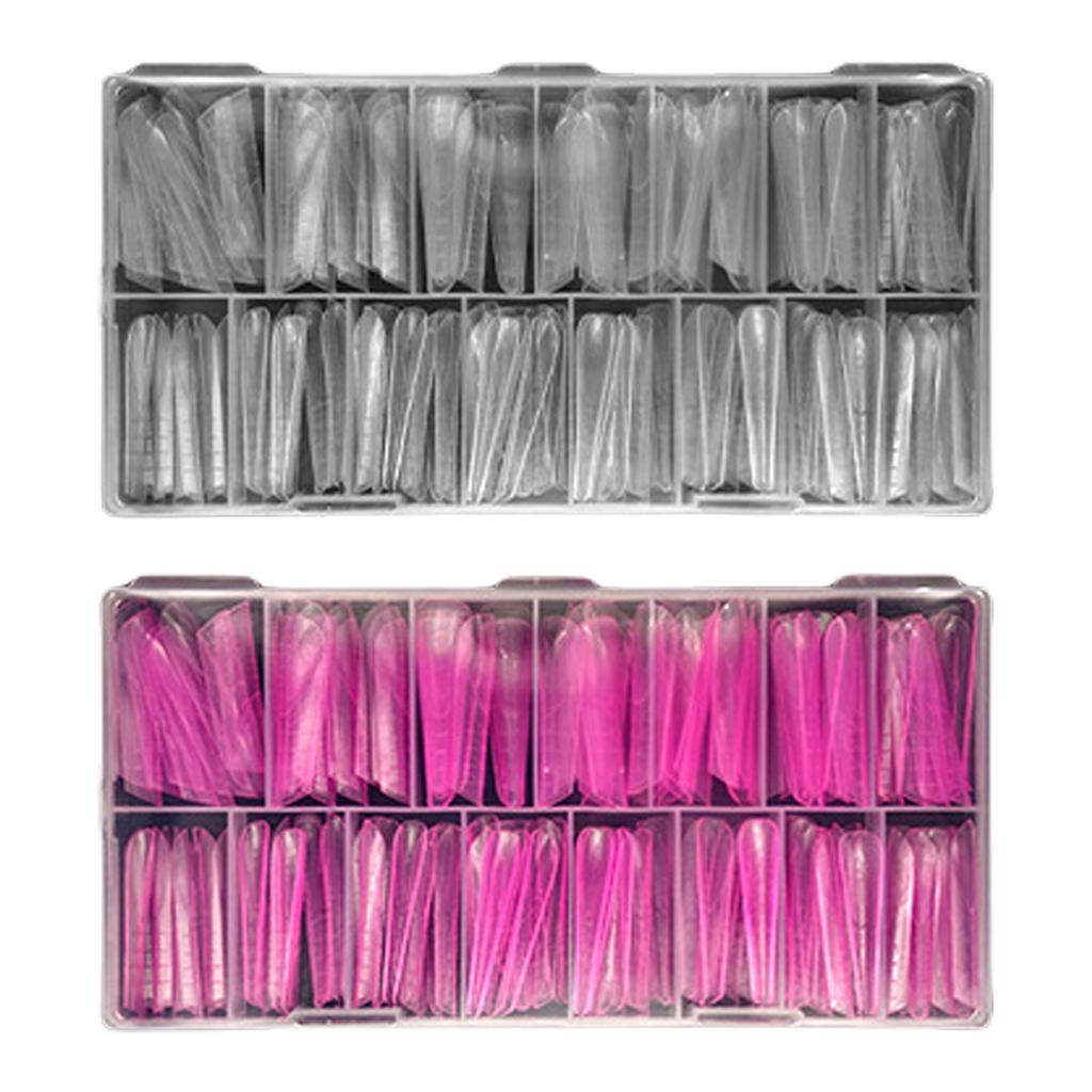Clear Dual Form Acrylic Nail System UV Gel Nail Mold Full Cover Fasle Nail Tips with Scale 14Size Manicure Pedicure Tool