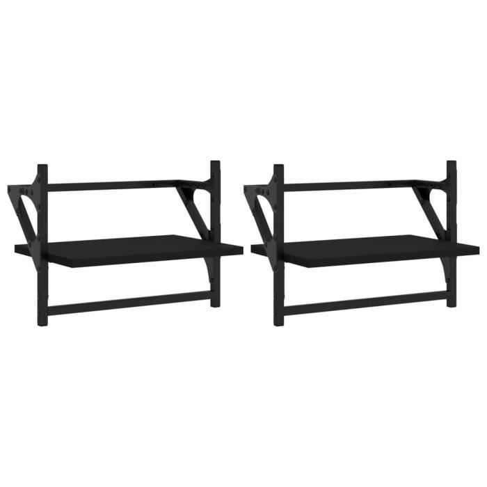 VidaXL Wall Shelves with Bars 2 Pcs Black 40x25x30 Cm 836238