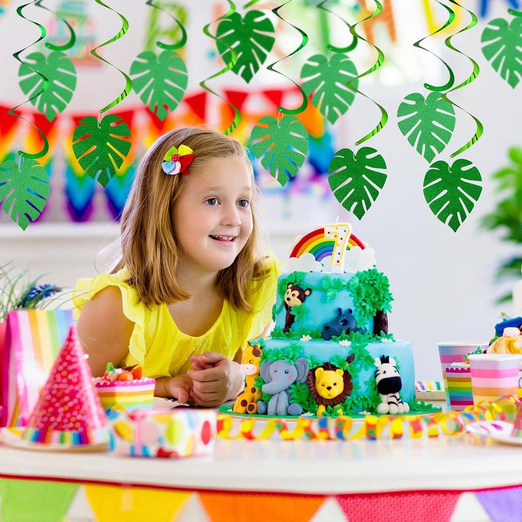 32 Pcs Hawaiian Luau Party Palm Leaves Swirl Decorations Hanging Ceiling Green Decoration Tropical Party for Summer Baby Shower Birthday Supplies