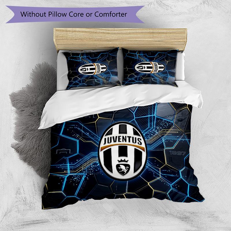 Juventus FC Pattern Printed 3PCS Bedding Set Soft Skin-Friendly Washable Duvet Cover & Pillowcases Set All Season Bedroom