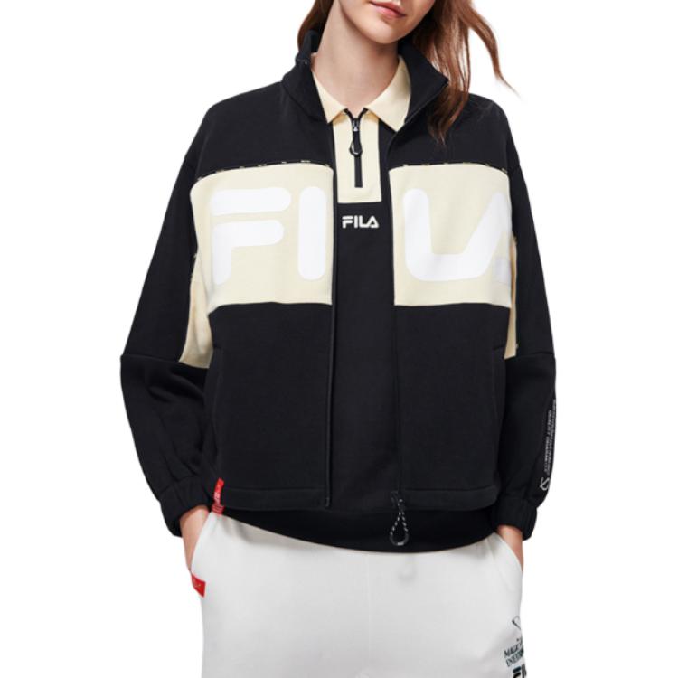 Fila Originale Series Two-Tone Spliced Letter Logo Print Stand Collar Zip Retro Jacket Women jackets Legendary-Blue F11W319502F-NV
