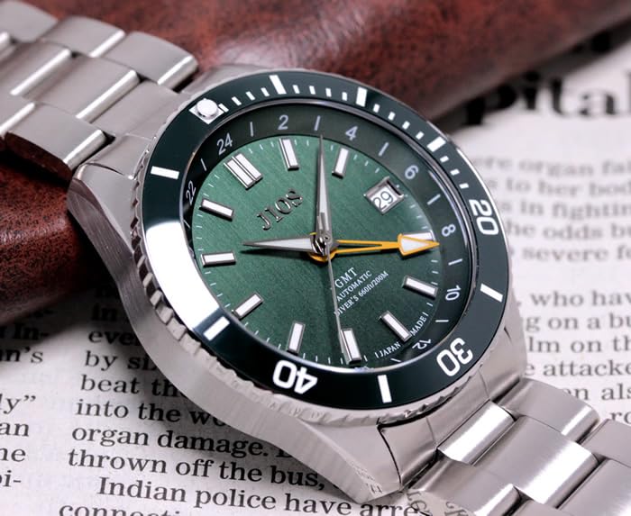 JIOS GMT DIVER'S104 GMT Diver's Watch, Made In Japan, Automatic, Men's, Stainless Steel Strap, Sapphire Crystal, Green
