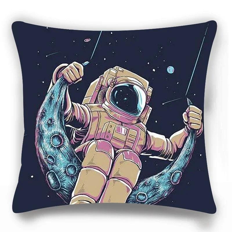 Home Lumbar Sofa Decorative Pillowcase Astronaut  Cosmic Planet Spaceship Cushion Cover