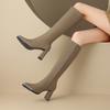 Winter Fashion Square Metal Toe Women Knee High Boots Street Style High Heel Mordern Long Botas Mujer