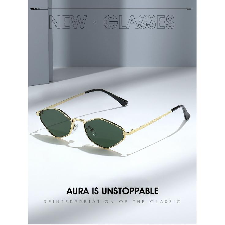 Polygonal sunglasses, high-end, small frame design, stylish metal sunglasses, trendy eyewear for both men and women, runway style